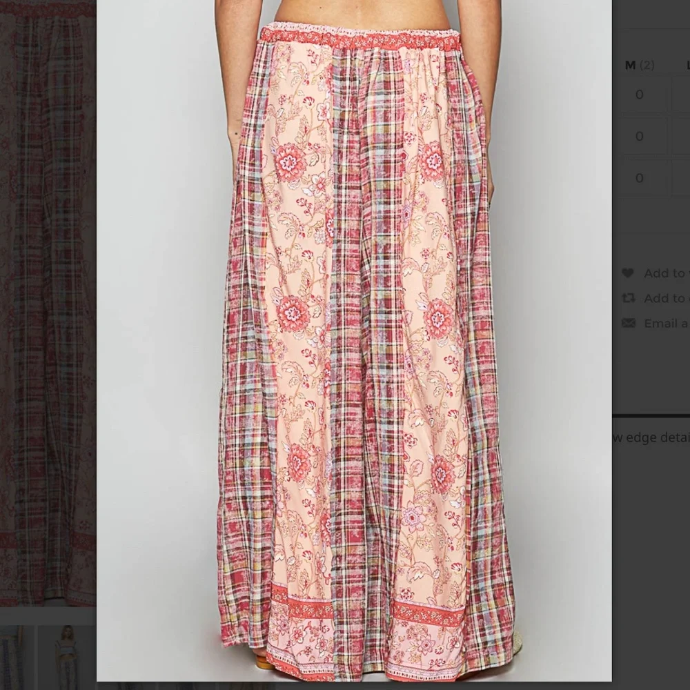 POL Women's Wide Leg Pants - Pink and Red Plaid - Picture 3 of 5